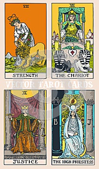 Tarot cards deck colorful illustration with magic and mystic graphic details photo