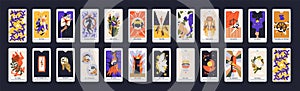 Tarot cards design. Occult major arcanas deck with esoteric magic symbols. Pack of spiritual signs of emperor, fool photo