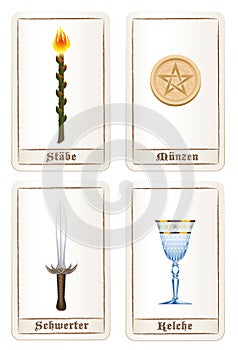 Tarot Cards Elements Pentacles Swords Wands Cups German