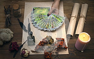 Tarot cards. Fortune teller. Divination. Witch doctor.
