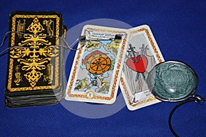 Tarot cards glasses landscape