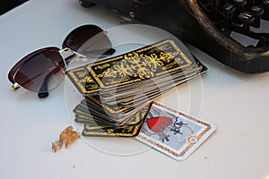 Tarot cards glasses landscape
