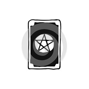 Tarot cards icon. Fortune telling, divination, cartomancy. Magic, superstition. Occult, witchcraft magical tool. Isolated hand