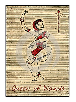 The tarot cards in red. Queen of wands