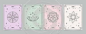 Tarot cards set - esoteric mystical deck design with spiritual symbols. Vector illustration template, boho style