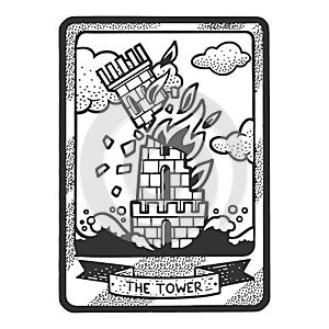 Tarot playing card Tower sketch vector