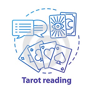 Tarot reading concept icon. Fortune telling, divination and cartomancy idea thin line illustration. Future prediction