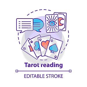 Tarot reading concept icon. Fortune telling, divination and cartomancy idea thin line illustration. Speech bubbles