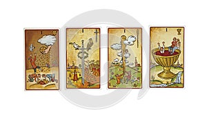 Tarot Set of Aces, Ace of Cups, Ace of Batons, Ace of Coins, Ace of Swords photo