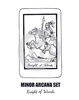 Tarot set. Vector hand drawn Minor Arcana . Knight of Wands