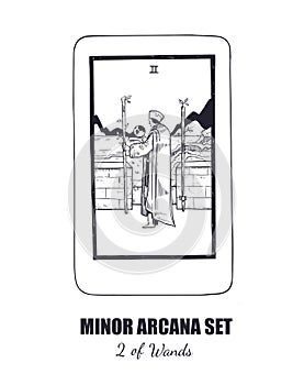 Tarot set. Vector Minor Arcana . 2 of Wands