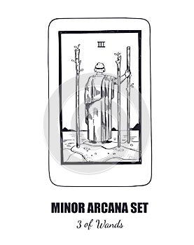 Tarot set. Vector Minor Arcana . 3of Wands
