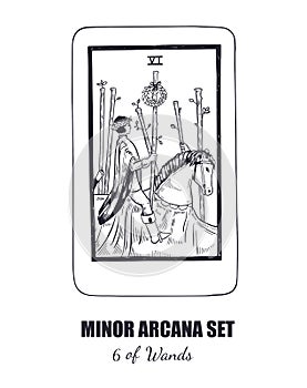 Tarot set. Vector Minor Arcana . 6 of Wands