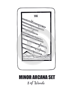 Tarot set. Vector Minor Arcana . 8 of Wands