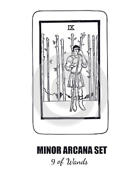 Tarot set. Vector Minor Arcana . 9 of Wands