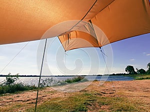 tarp flysheet and lake view
