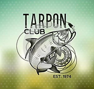 Tarpon Fishing emblem on blur background