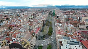Tarragona, Catalonia, Spain. Aerial view of the central city street Rambla Nova