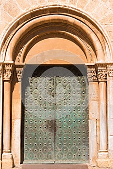 TARRAGONA, SPAIN - MAY 1, 2017: Gothic metal door. Vertical.