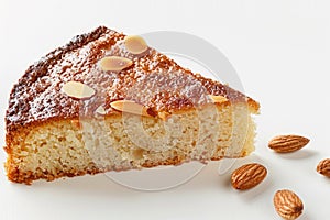 Tarta de Santiago. Traditional slice almond cake from Santiago in Spain isolated on white background photo