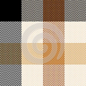 Tartan check pattern for autumn winter in black, gold, brown, beige. Herringbone textured seamless large plaid for flannel shirt.