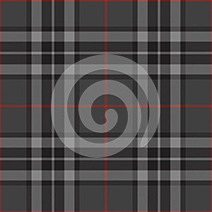 Tartan check plaid pattern in black, grey, red. Seamless classic Scottish Thomson tartan vector in custom colors.