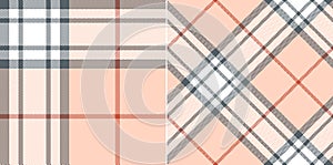 Tartan check plaid pattern in powder pink, red, grey, white. Seamless large textured light pastel plaid set for scarf, blanket.