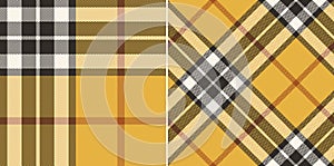 Tartan check plaid pattern Thomson in brown, mustard yellow, beige. Seamless herringbone large traditional tartan set for scarf.