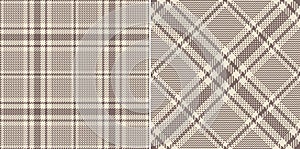 Tartan check plaid pattern tweed in brown and beige. Seamless neutral glen plaid vector illustration for spring summer autumn.