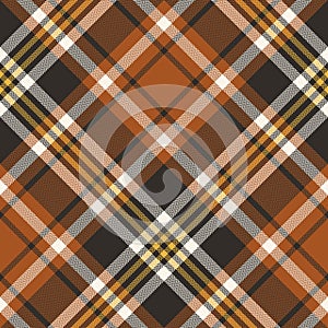 Tartan pattern autumn vector in brown, orange, yellow, off white. Seamless multicolored herringbone check plaid graphic.