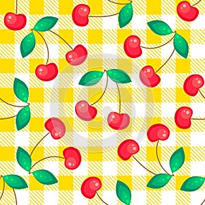 Tartan plaid with cherries seamless pattern