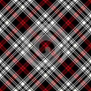 Tartan plaid pattern in black, red, white. Herringbone textured simple seamless Scottish check background graphic vector.