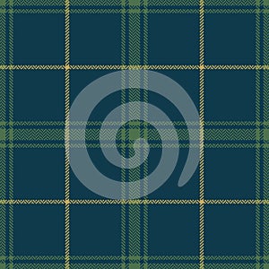 Tartan plaid pattern in blue, green, gold. Seamless herringbone textured dark check plaid for flannel shirt, skirt, blanket.