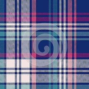 Tartan plaid pattern in blue, magenta pink, teal green for spring summer autumn winter. Seamless large multicolored check plaid.