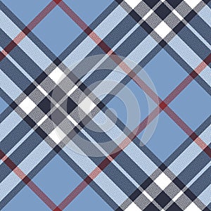 Tartan plaid pattern in blue, white, red. Seamless traditional Thomson check graphic vector for scarf, carpet, rug, blanket, duvet