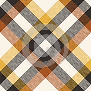 Tartan plaid pattern in cognac brown, beige, gold for autumn winter scarf, blanket, duvet cover. Seamless herringbone tartan.