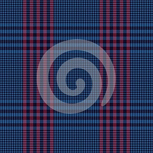 Tartan plaid pattern glen in blue and red. Textured hounds tooth seamless tweed check plaid background for blanket, throw, duvet.