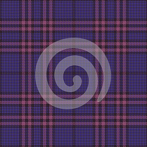 Tartan plaid pattern glen in purple and pink. Seamless dark tweed check background vector for jacket, coat, skirt.