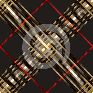 Tartan plaid pattern texture in gold, red, brown, beige. Seamless simple herringbone check vector for for flannel shirt, scarf.