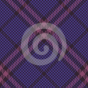 Tartan plaid pattern tweed in purple, pink, black. Seamless dark abstract glen background vector graphic for jacket, coat, skirt.