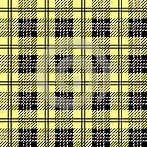 Tartan plaid. Scottish pattern in black, white and yellow cage. Scottish cage. Traditional Scottish checkered background. Seamless