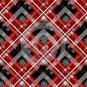 Tartan Seamless Pattern Background. Red, Black, Blue, Beige and White Plaid with snowflake, Tartan Flannel Shirt Patterns. Trendy