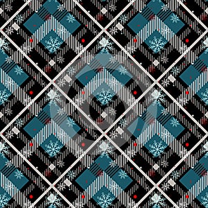 Tartan Seamless Pattern Background. Red, Black, Blue, Beige and White Plaid with snowflake, Tartan Flannel Shirt Patterns. Trendy