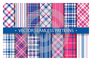 Tartan set pattern seamless plaid vector. Geometric background fabric texture. Modern check fashion template for textile print,