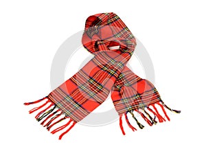 Tartan winter scarf with fringe. photo