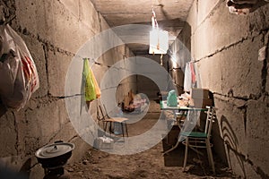 Tartar - Azerbaijan: 10 October 2020. Civil bomb shelter. War time. Survival.