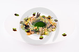 Tartar with salmon and avocado served capers and balsamico