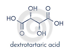 Tartaric acid dextrotartaric acid molecule. Acid present in wine, added as oxidant additive E334 to food. Skeletal formula. photo