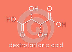 Tartaric acid dextrotartaric acid molecule. Acid present in wine, added as oxidant additive E334 to food. Skeletal formula. photo