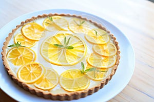 tarte au citron with a creamy swirl, candied lemon atop